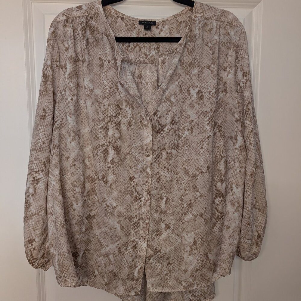 Ann Taylor Snakeskin long sleeve blouse, size XL